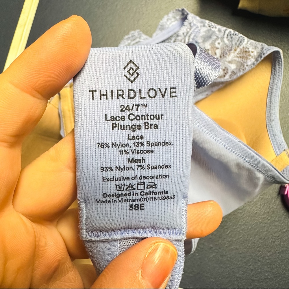Third Love Periwinkle & Tan 24/7 Lace Contour Plunge Bra Size 38E - Picture 6 of 6